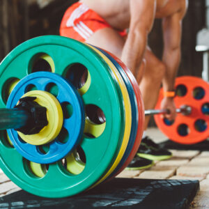SET OLIMPIJSKIH 7-GRIP GUMIRANIH PLOČA SA OLIMP. CERAKOTE ŠIPKOM (RED)
